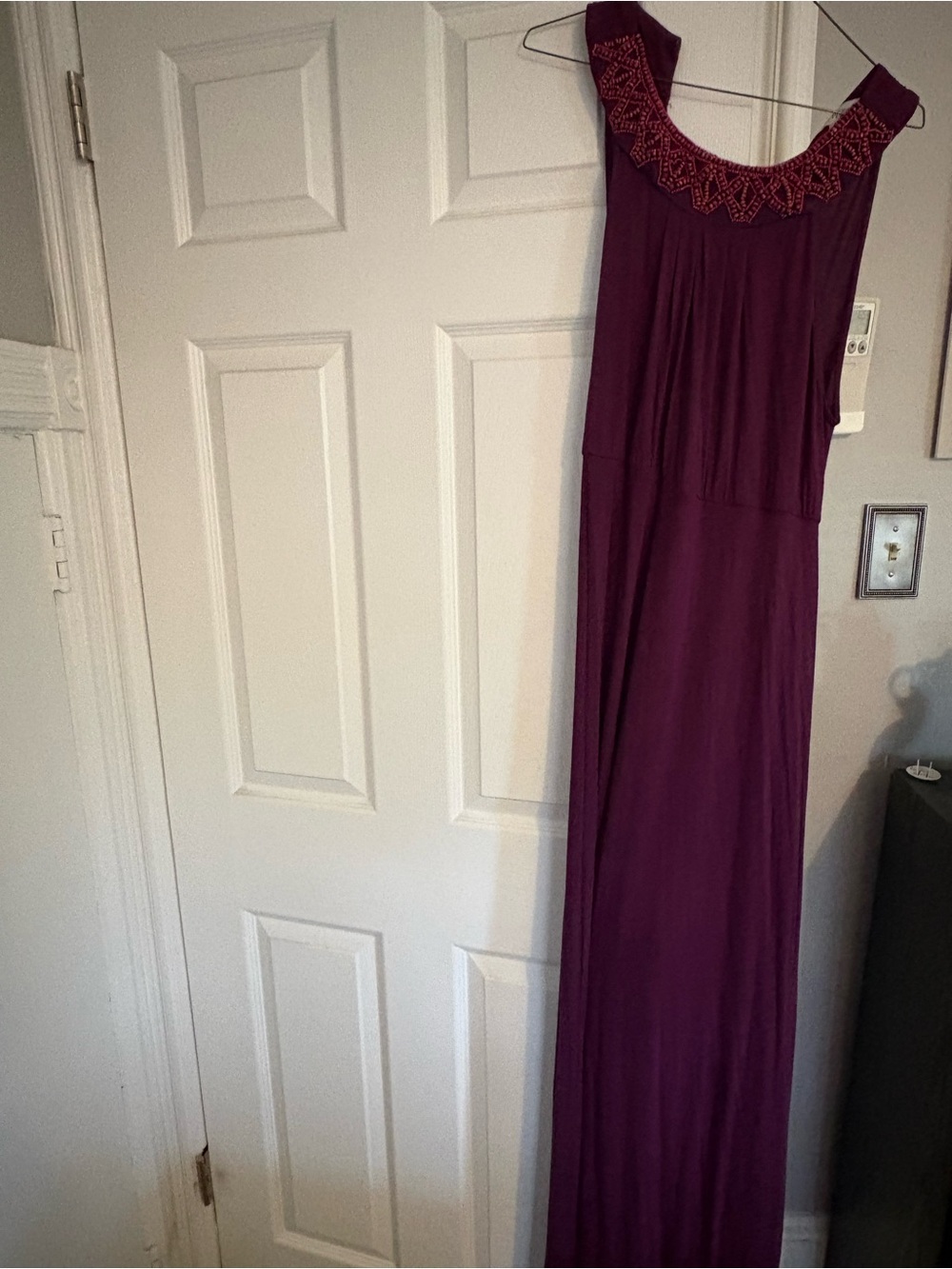 Motherhood Maternity Plum Sleeveless Maxi Dress with Embroidered Neckline